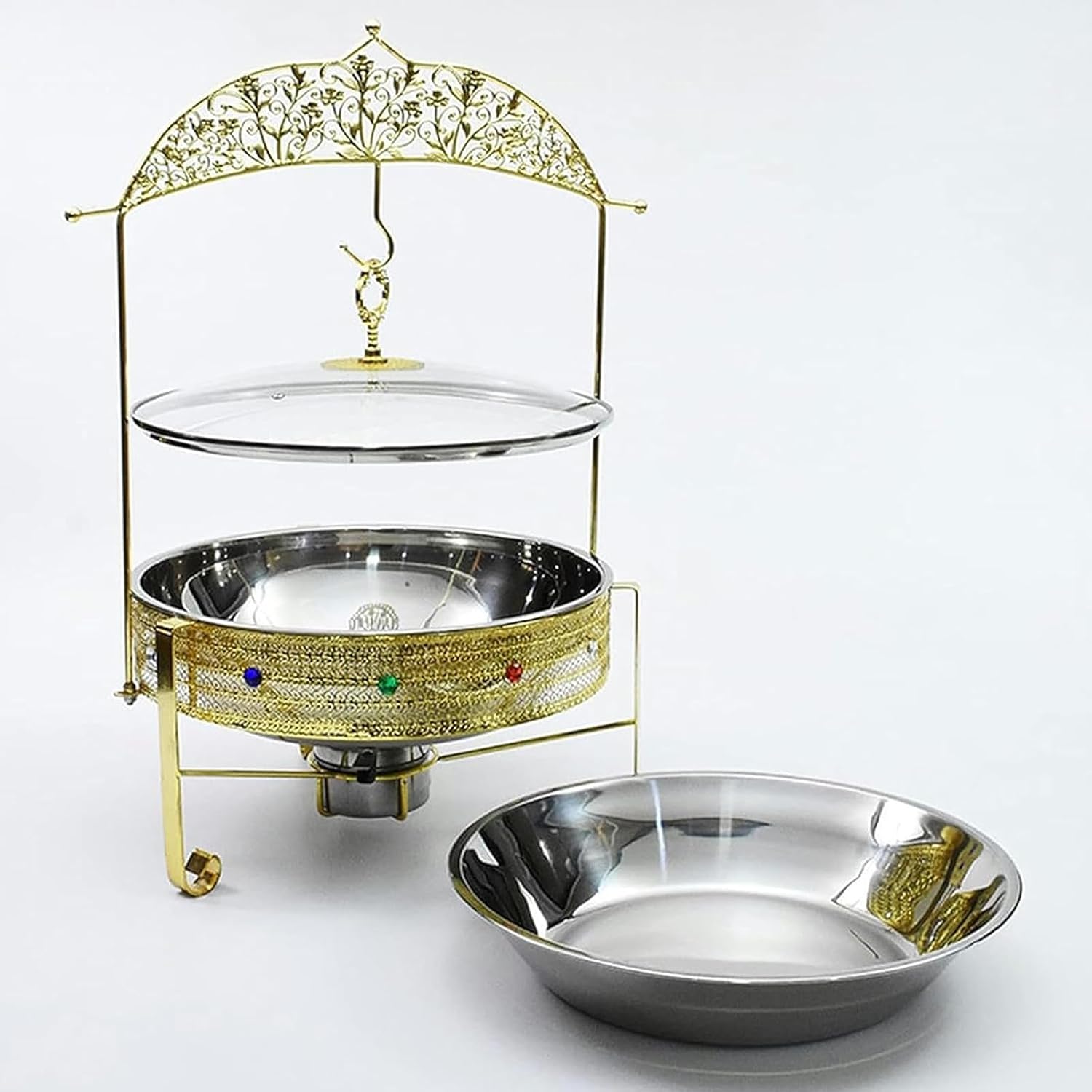 Stainless Steel Buffet Hot Plates - Buffet Servers and Heaters. Hot Pot Buffet Set, Stainless Steel Buffet Hot Pot with Glass Lid Food Warming Catering (A)
