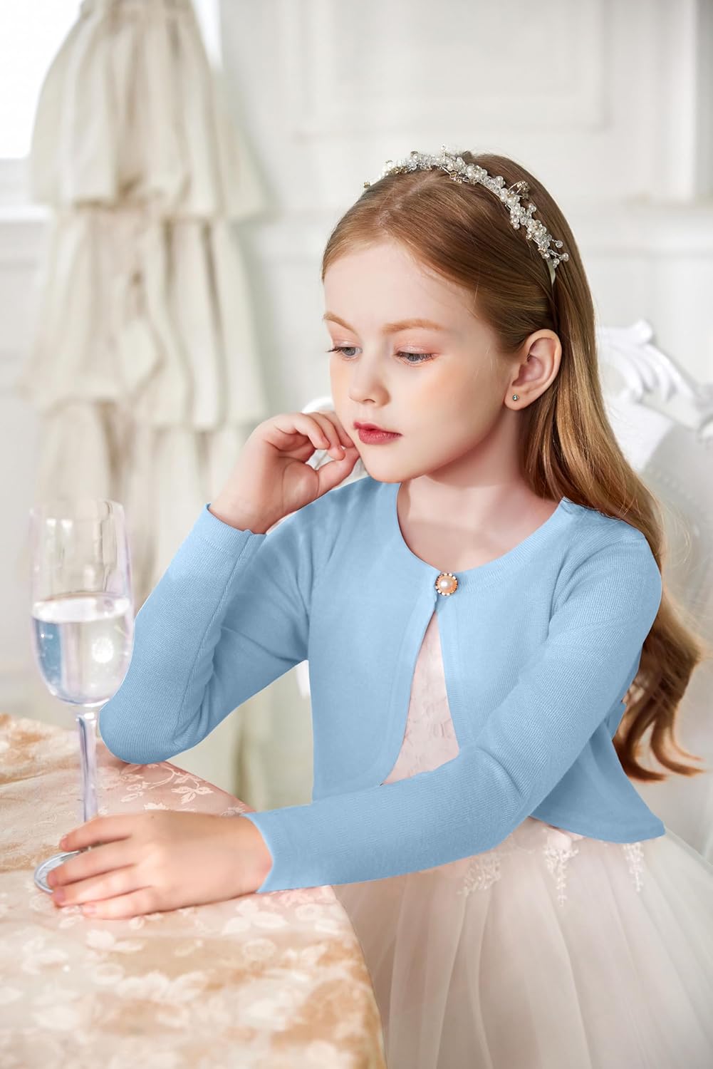 Arshiner Girls Open Front Shrug Cardigan Kids Children Knit Long Sleeve Bolero with Button Closure - Image 4