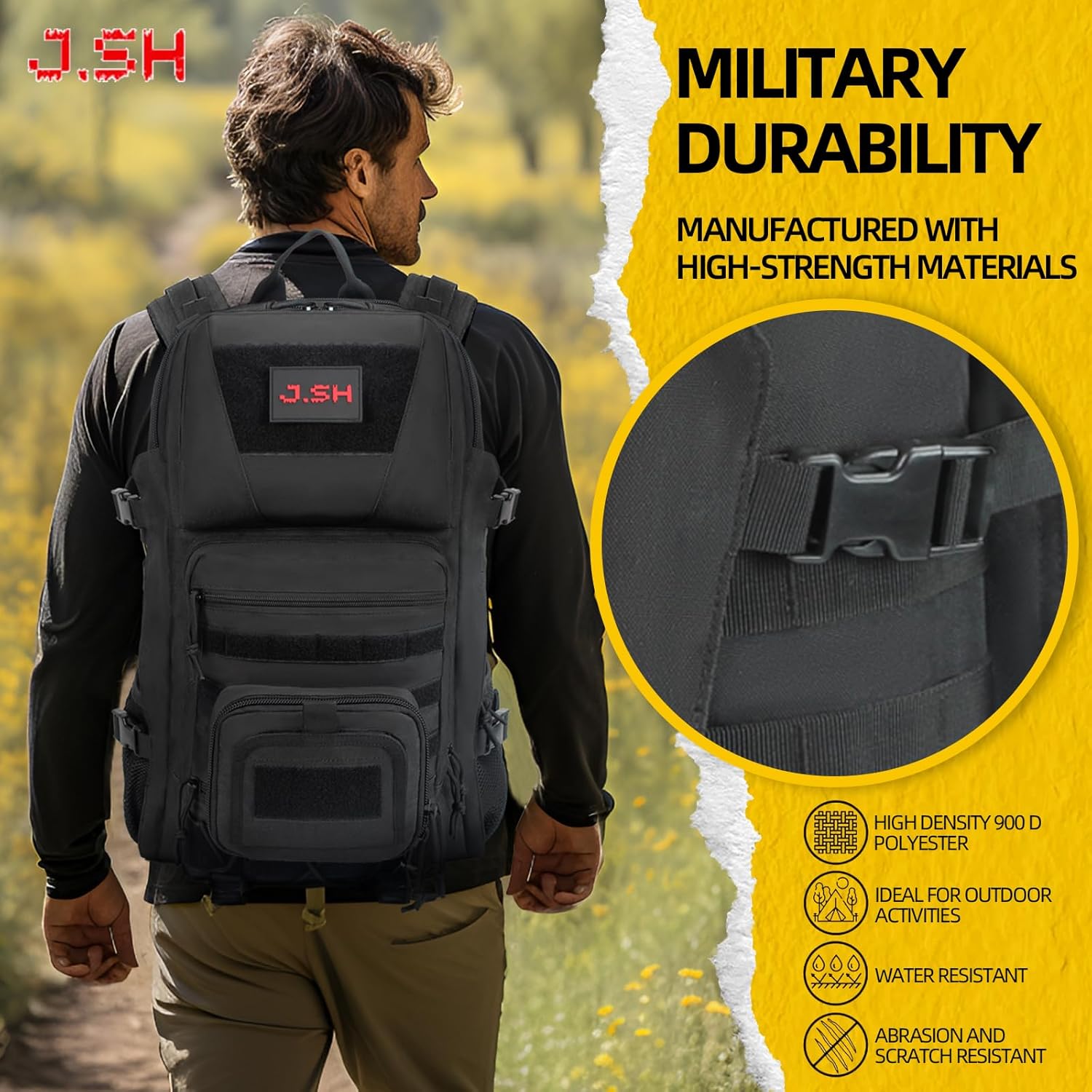J.SH 50L Military Tactical Backpack for Men - MOLLE Hiking & Travel Assault Pack, 3-Day Emergency Bag with Water Bottle Pouch - Image 6