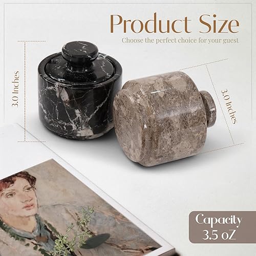Miniatura 53 de MARBLOUS KRAFTS Salero de Mármol 3" Cebra Negra y Verona Cuenco de Sal Escamosa y Pimienta con Tapa, Almacenamiento para el Hogar y Recipientes