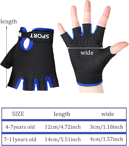 Miniatura 3 de SATINIOR 4-Pairs Kids Bike Gloves, Fingerless Gloves for Boys & Girls, Non-Slip Cycling Glove with Adjustable Strap, Breathable Half-Finger Climbing