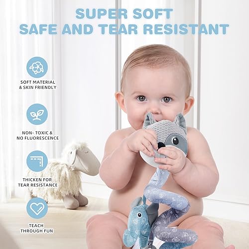 Miniatura 4 de Jollybaby Asiento de coche para bebé, cochecito, cuna, juguete de felpa para colgar en espiral, juguete de cuna con caja de música, sonajeros,