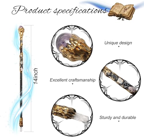 Miniatura 2 de Rich Boxer Varita mágica de cristal blanco y amatista hecha a mano para brujas y magos