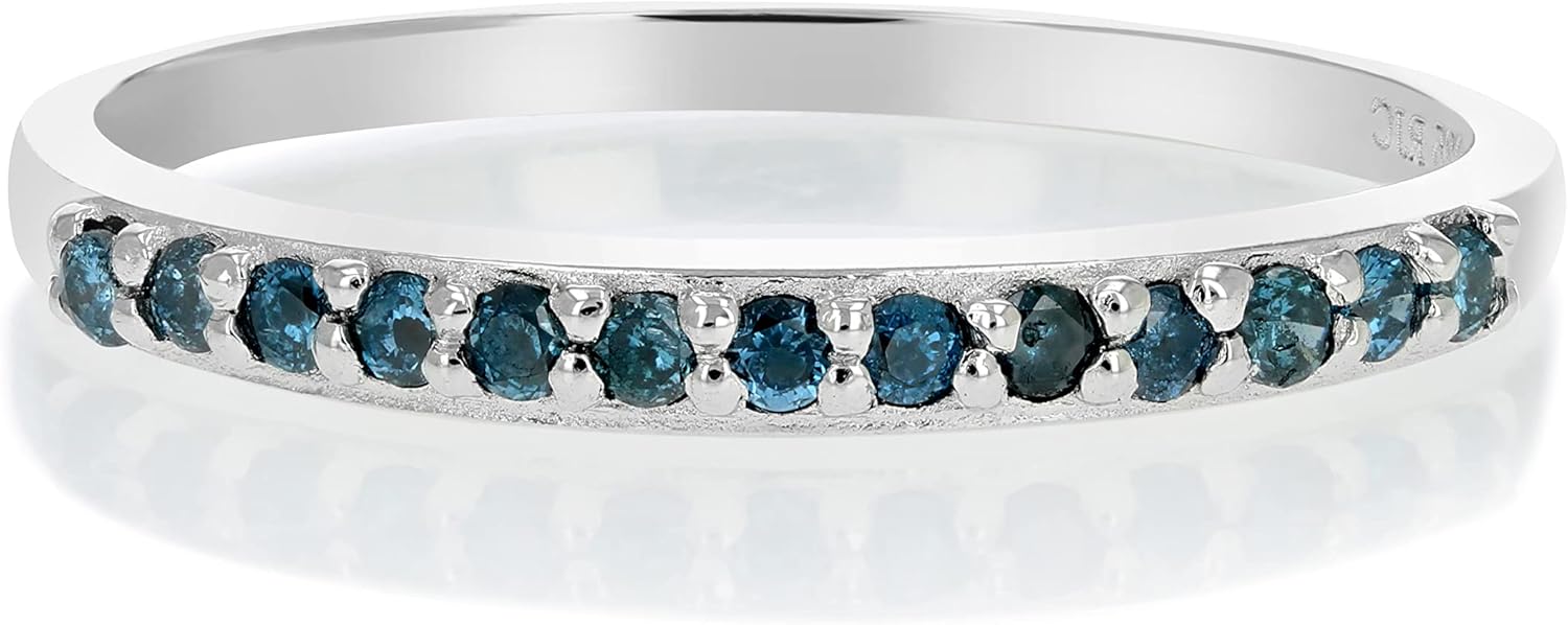 VIR JEWELS 1/6 cttw Blue Diamond Ring Wedding Band .925 Sterling Silver Prong Set Round