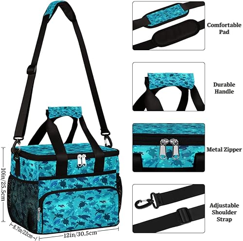 Miniatura 2 de AUUXVA Lonchera térmica con aislamiento color verde azulado tortugas marinas lonchera náutica a prueba de fugas bolsa grande reutilizable para
