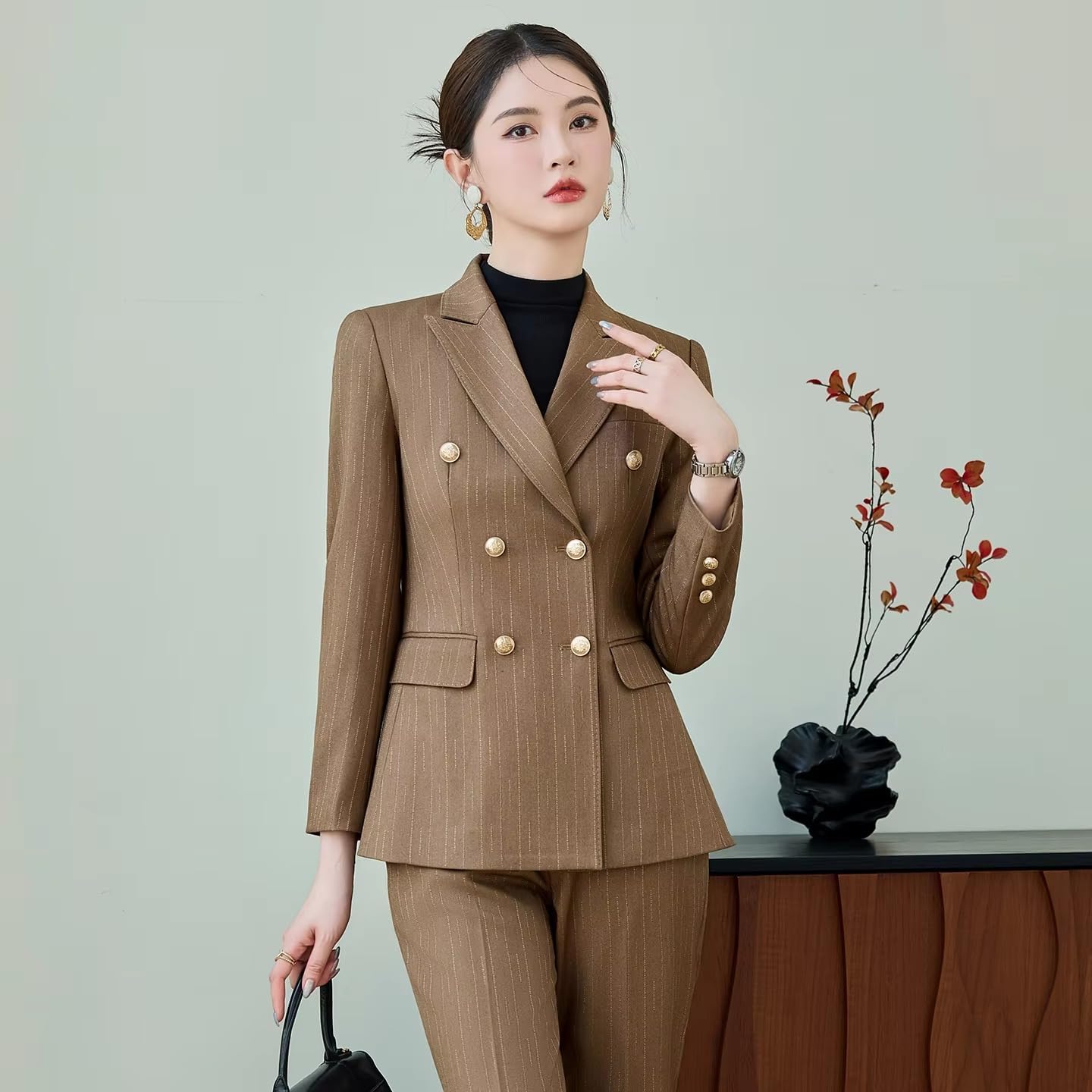 Women's Long Sleeve Office Suit Set Blazer Pants Workwear Business Outfit