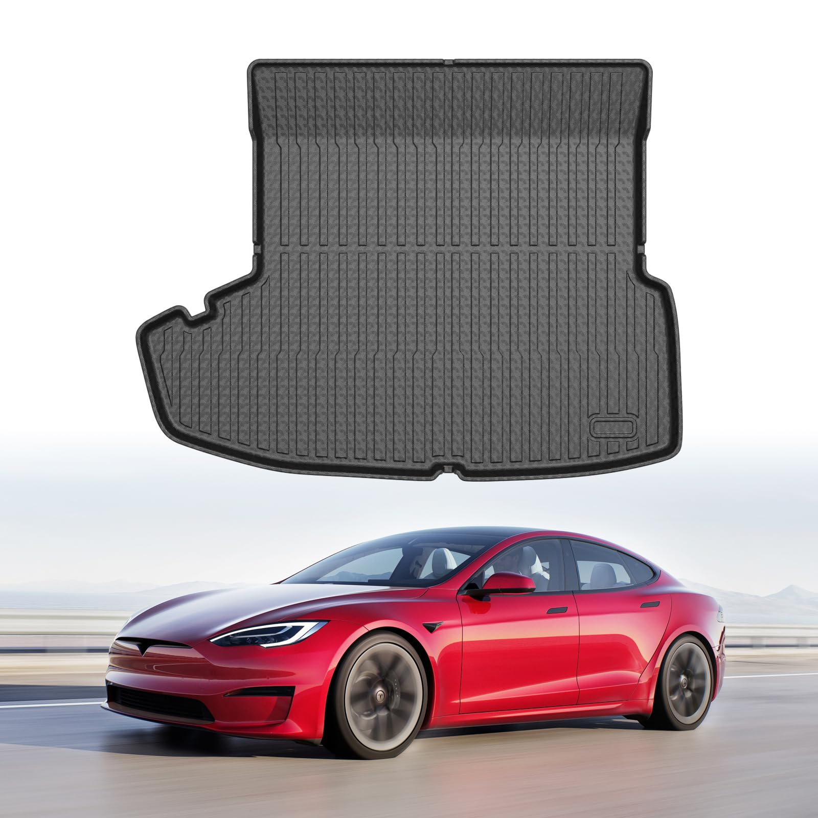 Mixsuper Custom Fit Cargo Liner for 2021-2025 Tesla Model S Long Range/Plaid All Weather Trunk Liner Rear Cargo Mat Black (Not Fit 2012-2020 Model S)