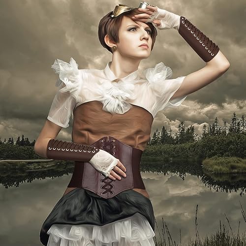 Vista 6 de SATINIOR 3 cinturones de corsé renacentista para mujer, con guanteletes de cuero, cinturón elástico para Halloween, disfraz de mujer