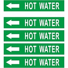 Pipe Flow Markers Label Stickers with Arrows 20 Packs 1-3/5 x 8 Inch Self-Stick Pipe Identification Marking Labels, Hot Water Left-Pointing Arrow