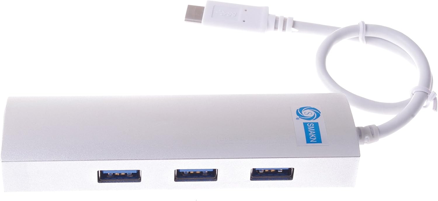 SMAKN USB-C/Type C USB 3.1 to 3-Port USB 3.0 Hub with Ethernet Adapter for New Macbook