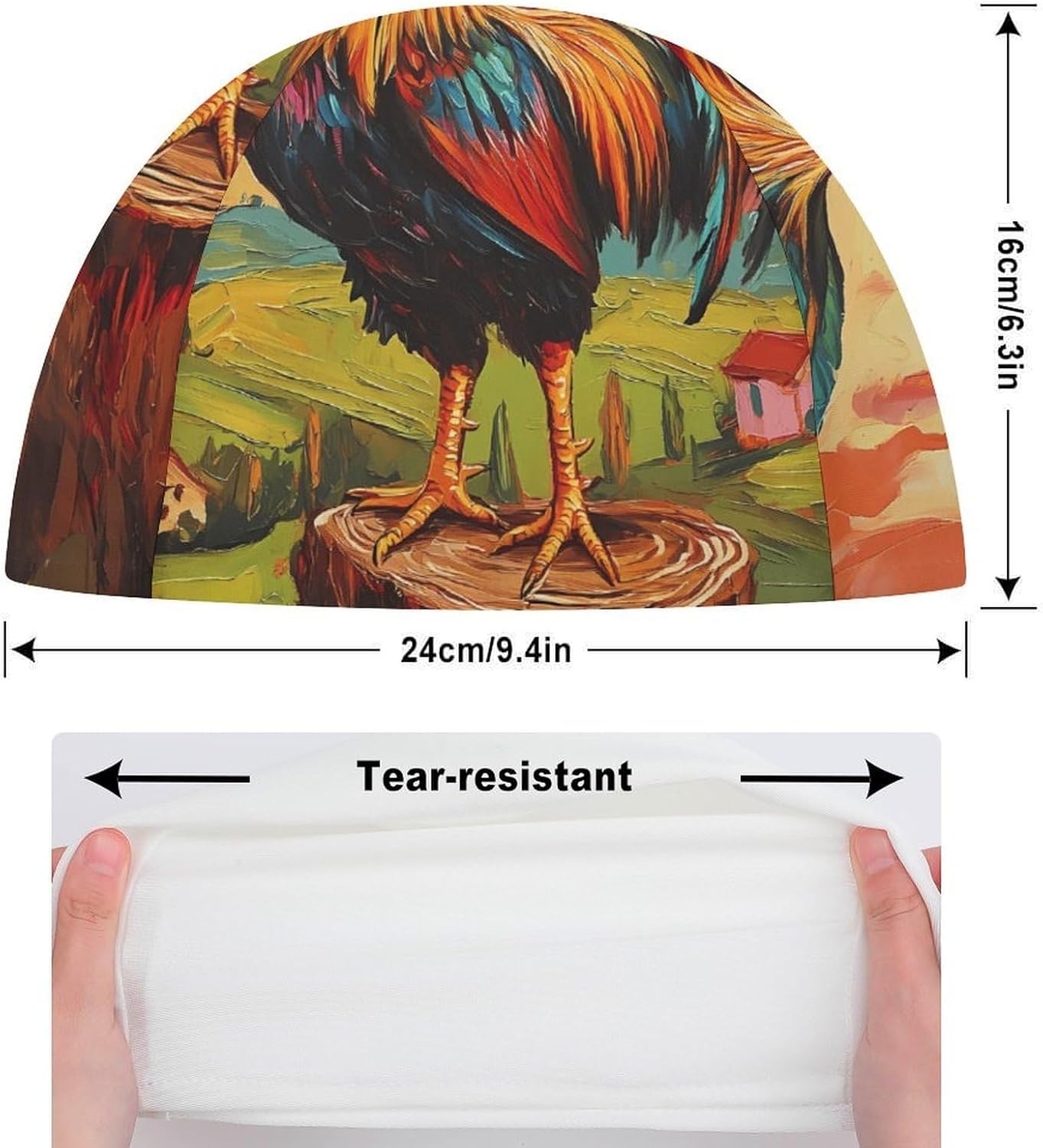 Rooster Standing on A Tree Stump Womens Swim Cap for Men Adult Swimming Hat Curly Short Medium Long Hair