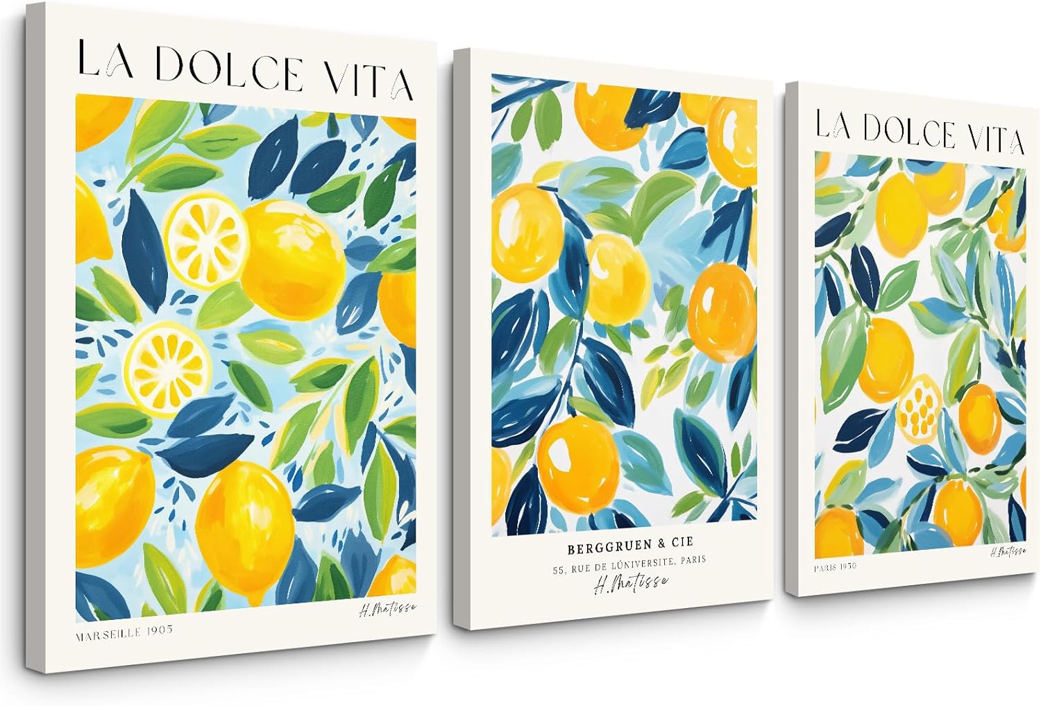 Lemon Wall Art Decor Kitchen Canvas Wall Art Pictures Fruit Wall Art Henri Matisse Wall Decor Fruit Market Posters Retro Lemon Art Kitchen Artwork for Dining Room 16x24 Inch Framed Set of 3 16"x24" Wrapped Canvas Orange Lemon Prints
