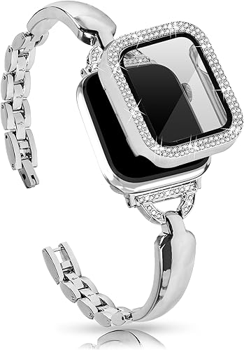 JOYOZY Correas de metal compatibles con Apple Watch Band con funda protectora de pantalla brillante para IWatch de 1.496 pulgadas, 1.575 pulgadas,