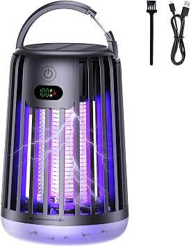 Rechargeable Solar Mosquito Killer Lamp, Portable Electric Outdoor Bug Zapper, Purple Light for Patio, Camping & Garden Black