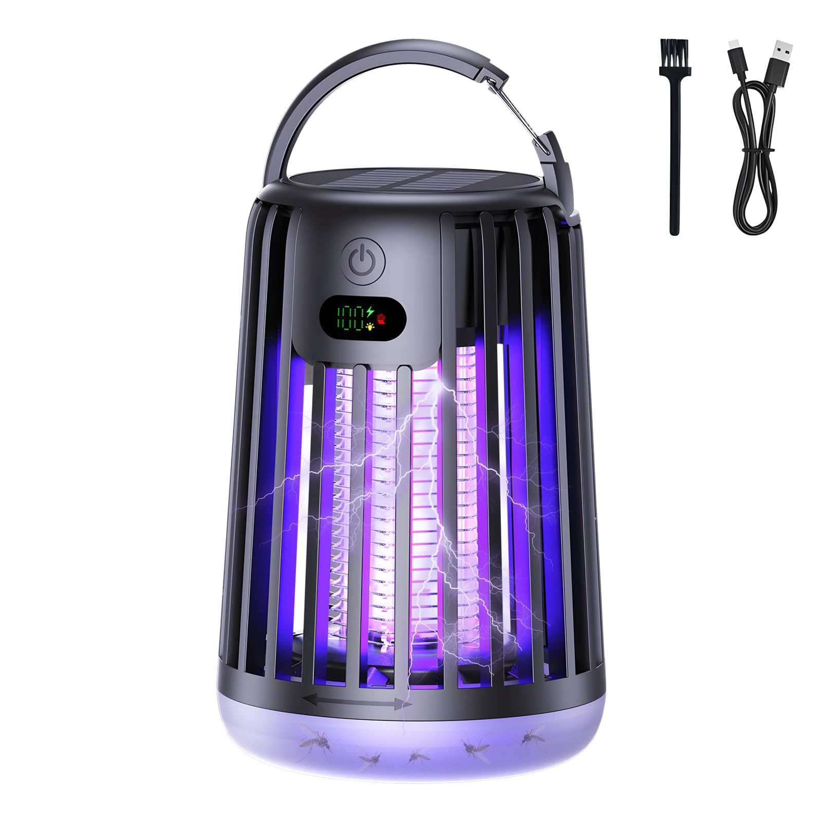 Lampada antizanzare ricaricabile solare, portatile, elettrica per esterni, luce viola per patio, campeggio e giardino (nero)