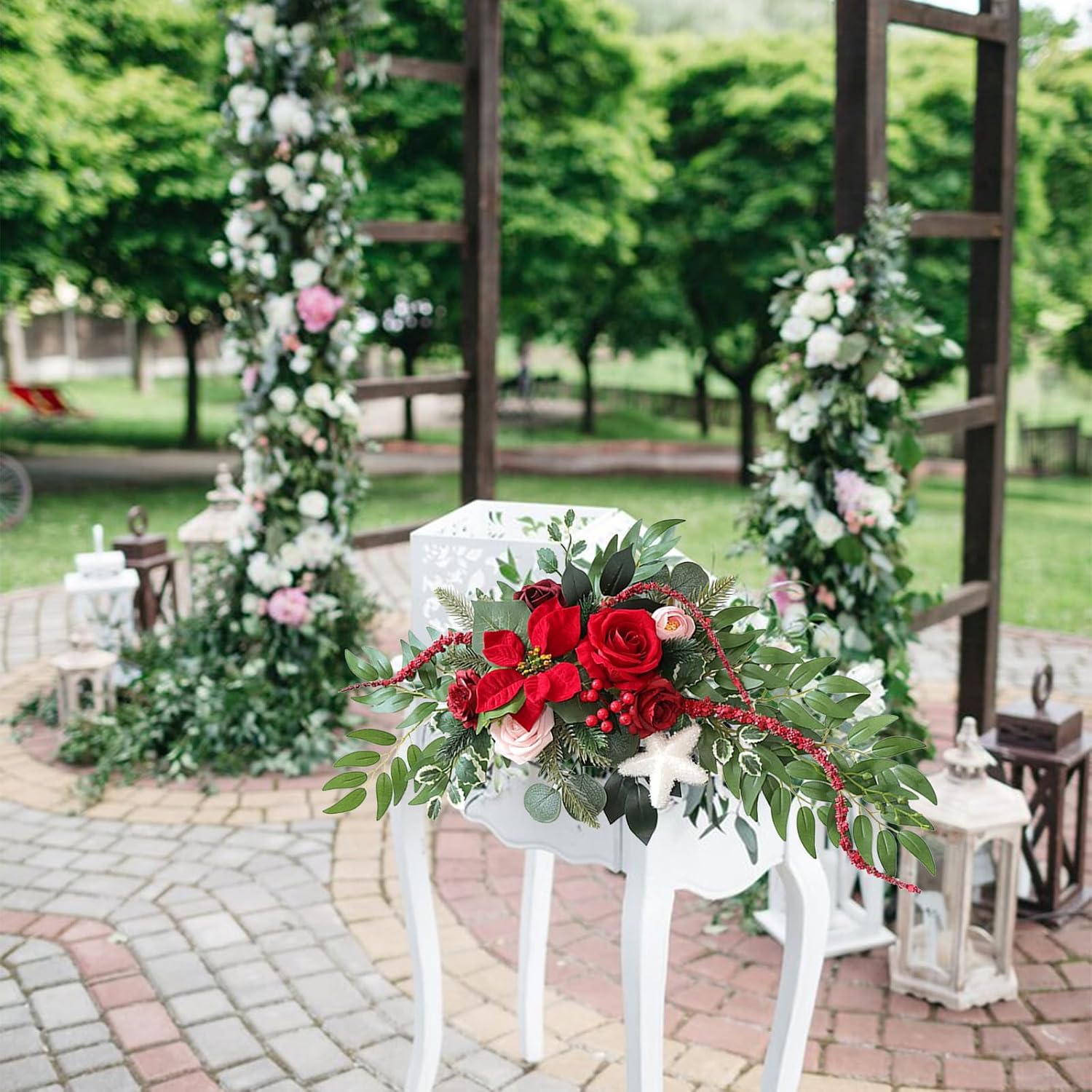 MINGZHE 2pcs Wedding Arch Flowers,Wedding Arch Decorations Burgundy Wedding Decor Wedding Backdrop for Ceremony Floral Swag Flower Arch Arrangement