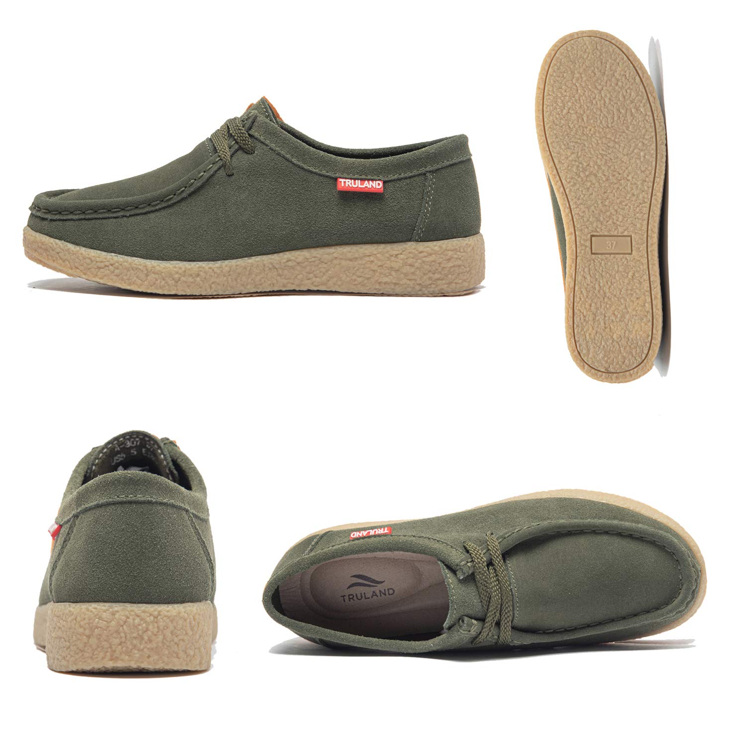 TRULAND Damen Schnürschuhe Mokassin – Wildleder Halbschuhe Wallabees