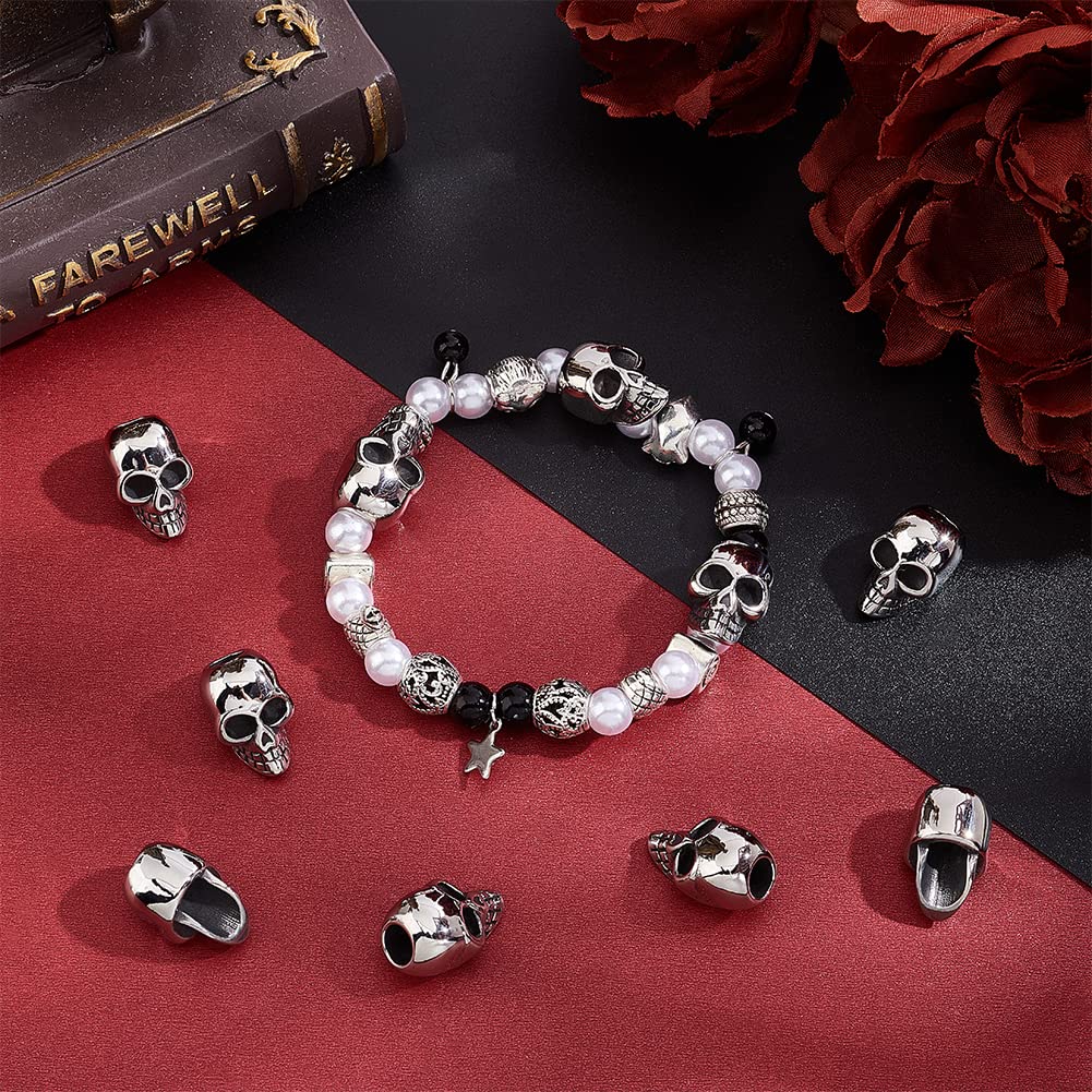 UNICRAFTALE 10pcs 6.5mm Hole Skull Beads 316 Surgical Stainless Steel Skull Spacer Beads Antique Skull European Beads Large Hole Skull Bracelet Beads for DIY Necklace Bracelets Jewelry Making - Image 2