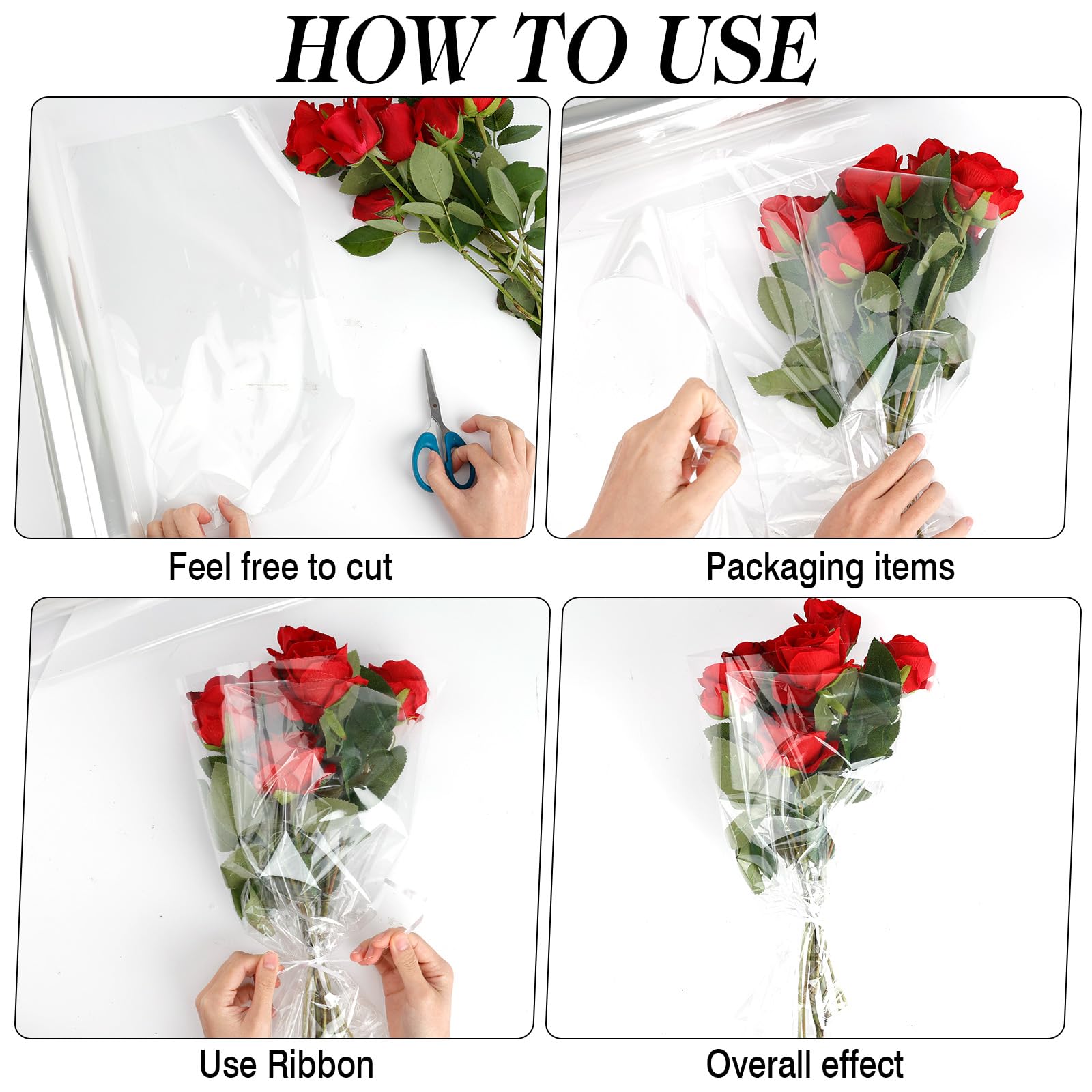 Rouleau De Papier D'Emballage Cadeau Cellophane Avec 30 Pull Bow 100 Sacs Twist Band 98,42 Pieds