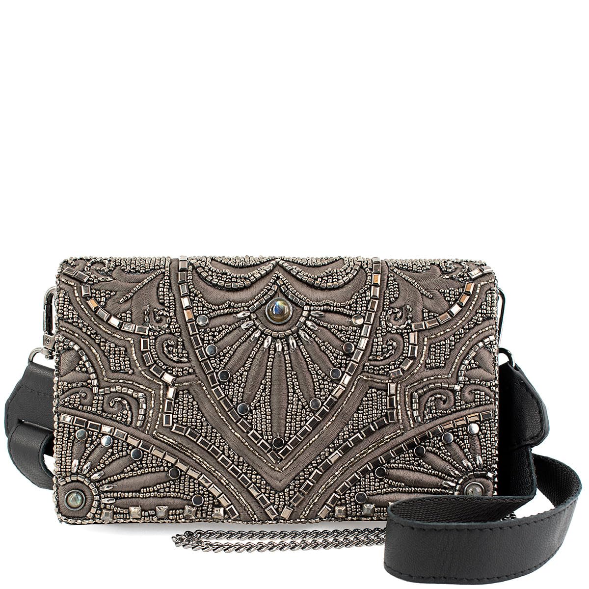 Mary Frances Precious Metal Beaded Waist Belt Bag Crossbody Handbag Clutch Festival Evening Purse, Multicolor