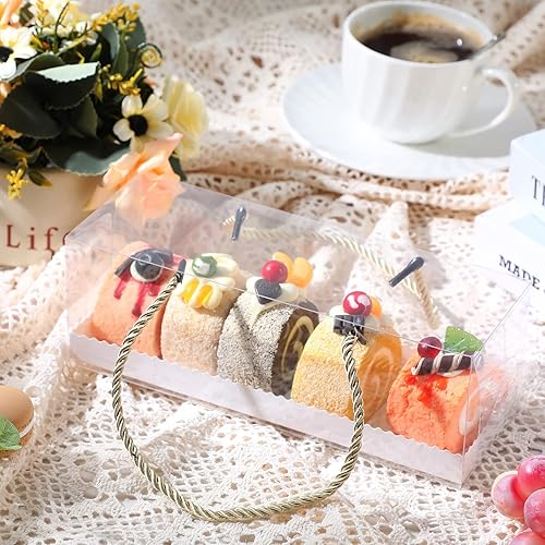 Miniatura 5 de Eaasty 50 cajas transparentes para cupcakes de 9 x 3 x 3 pulgadas, cajas para pasteles de panadería con asa y cartón, recipientes rectangulares de