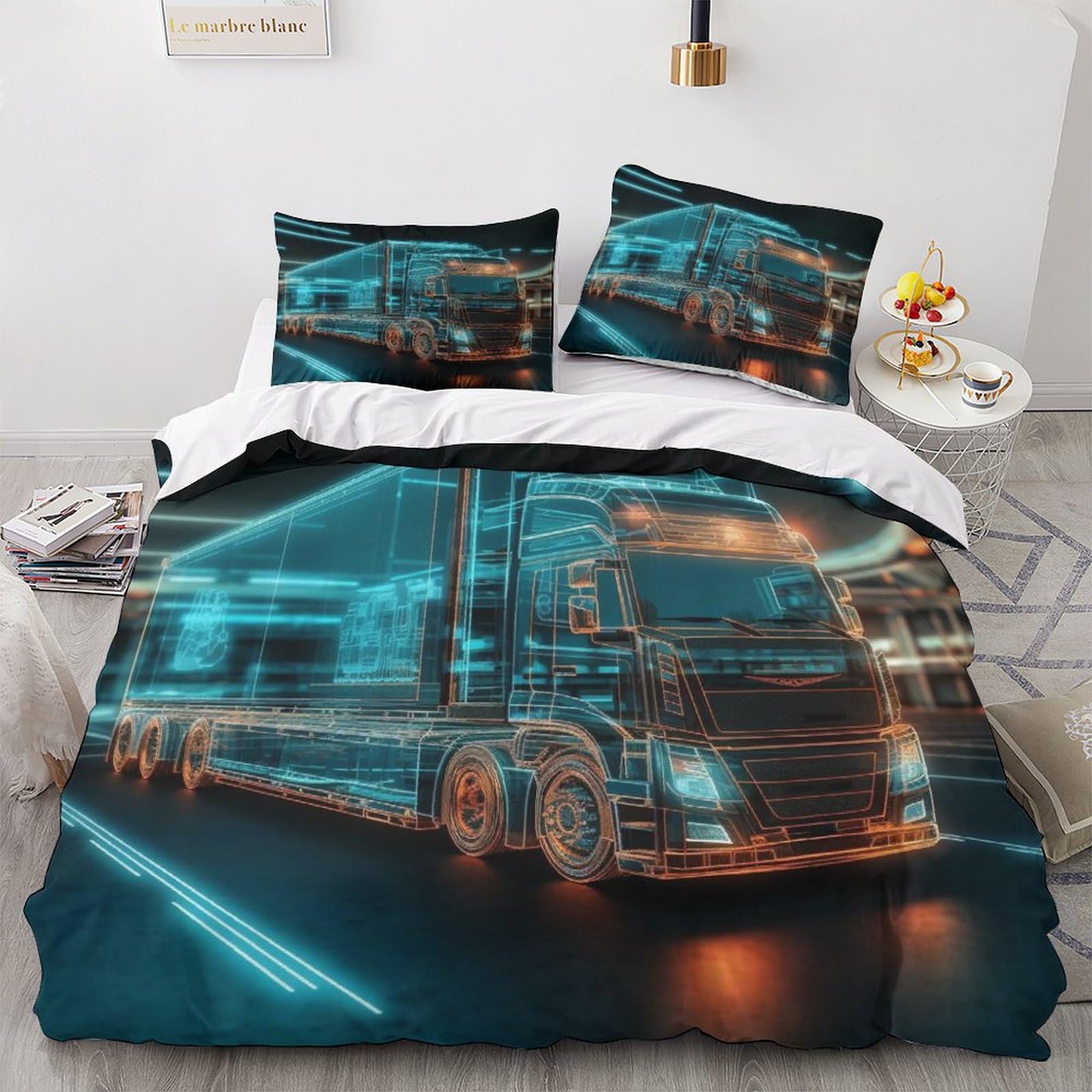 Qmena Cargo Transporter-1 Cargo Transporter Lovingly Comforter Cover Hidden Zipper Duvet Cover Set With Pillowcases Bedding Set Soft Microfiber Truckss Quilt Cover Set Various Sizes For Kids Adults Double（200X200cm）