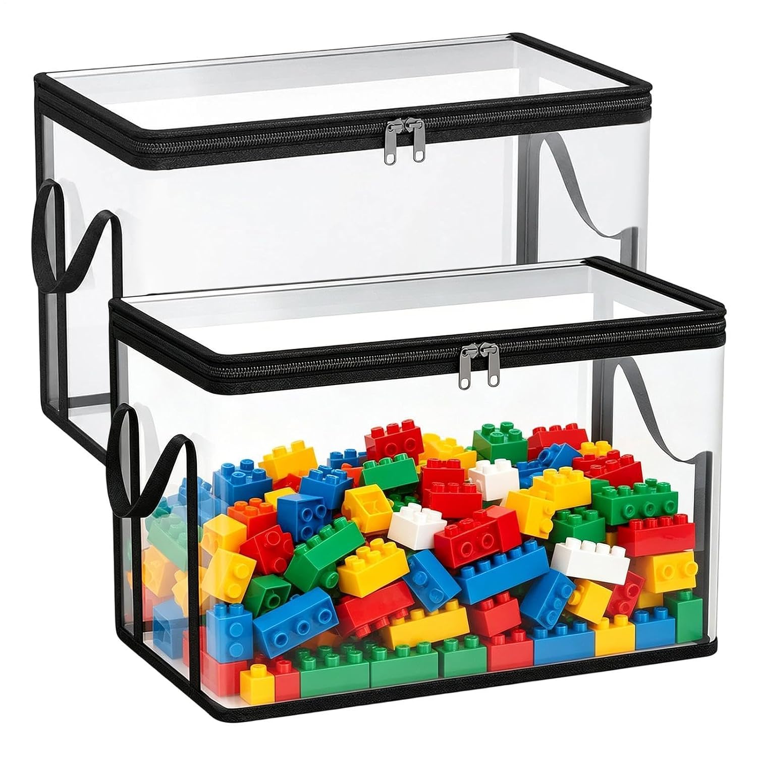 Toy Storage Organizer Box 2-Pieces Transparent Plush Dolls Chest