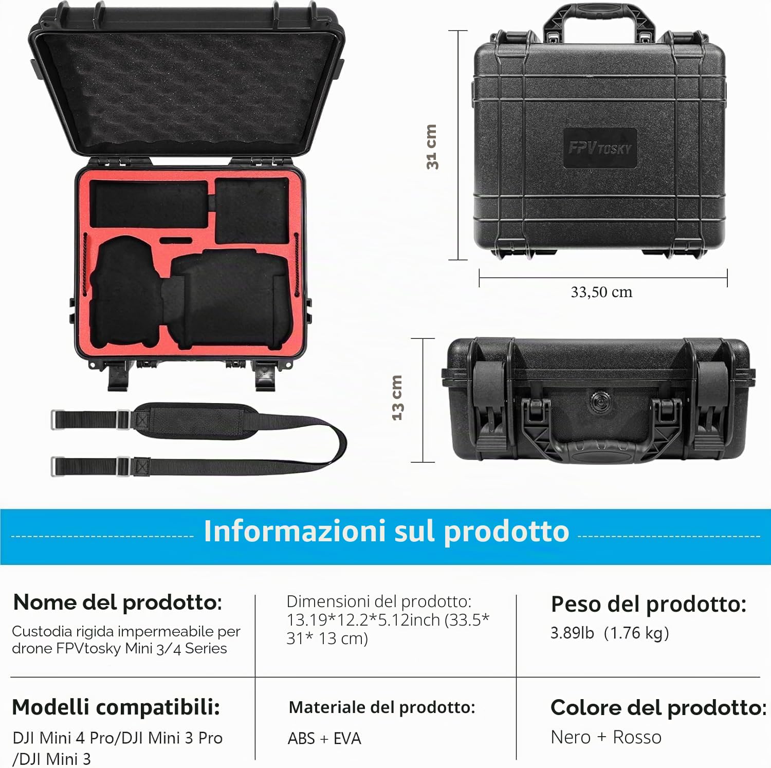 FPVtosky Custodia per DJI Mini 4 Pro I Compatto I Doppio Strato I Impermeabile - Custodia per DJI Mini 4 Pro Fly More Combo Kit, Accessori per la custodia del drone