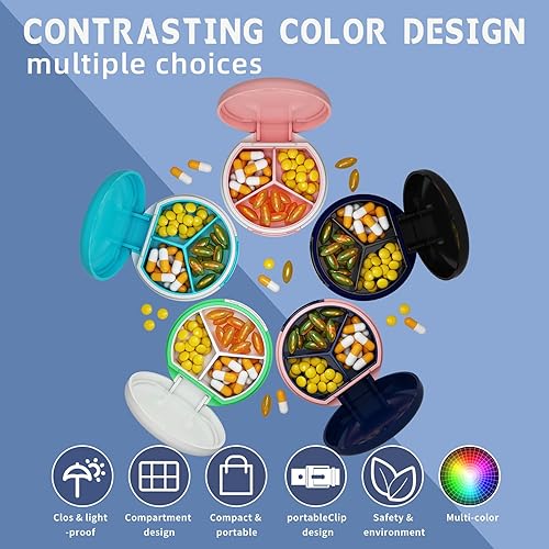 Miniatura 6 de Serfeymi Pastillero pequeño Pastillero portátil de 3 compartimentos para bolsillo del bolso, mini pastillero compacto de viaje adecuado