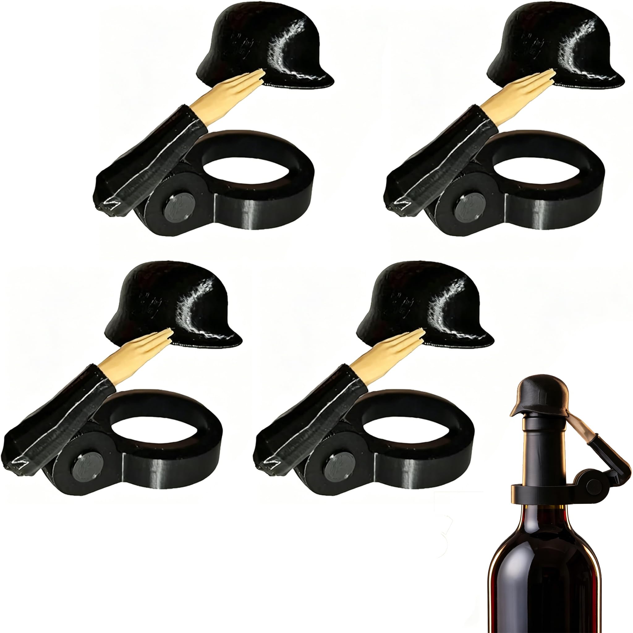 BRTNUP Soldier Salute Beer Bottle Helmets, Funny Greeting Beer Bottle Helmet with Bug-Proof Cover Novelty Soldier Salute Beer Bottle Caps for Party Bar Gifts for Men Beer Lovers (Black x4)
