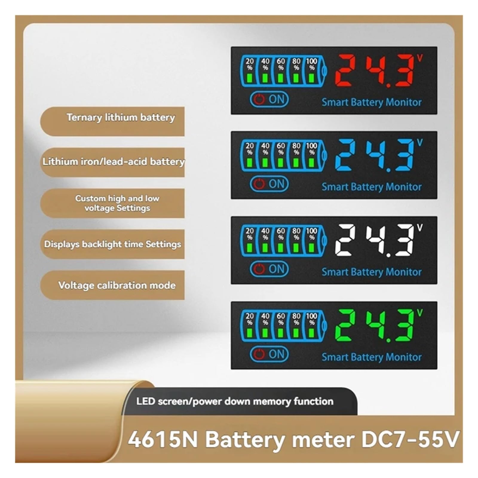 AT02-18650 Li-Ion Lipo Tester - 7-55V Säurebatterie-Füllstandsanzeige mit LED