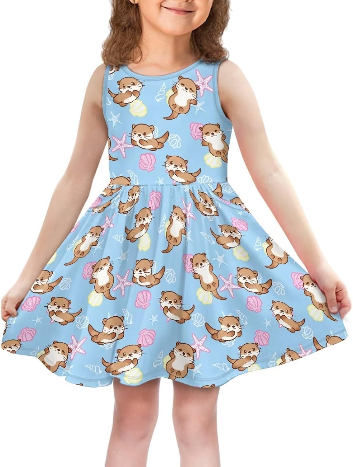 Girls Summer Dress with Pockets Casual Sleeveless Midi Dress for 4-14 Years
