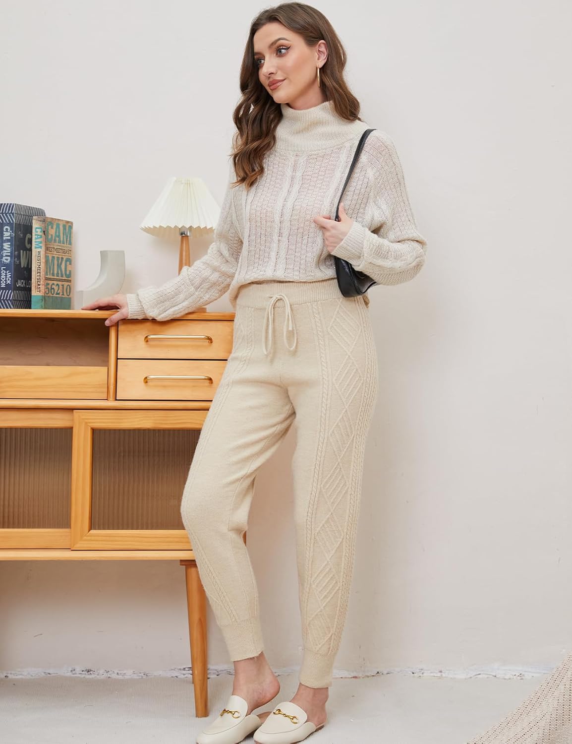 Gihuo Women' s Cable Knit Sweater Pants Long Harem Joggers with Elastic Waist - Image 4