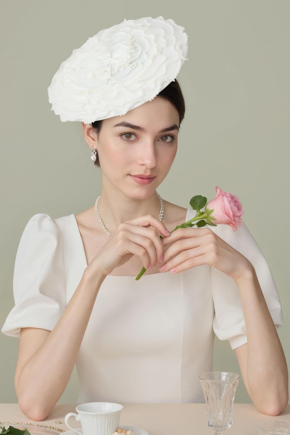 Coucoland Fascinators Hats for Women - Tea Party Cocktail Kentucky Fascinator Multilayer Flat Derby Hat with Pearl for Party - Image 5