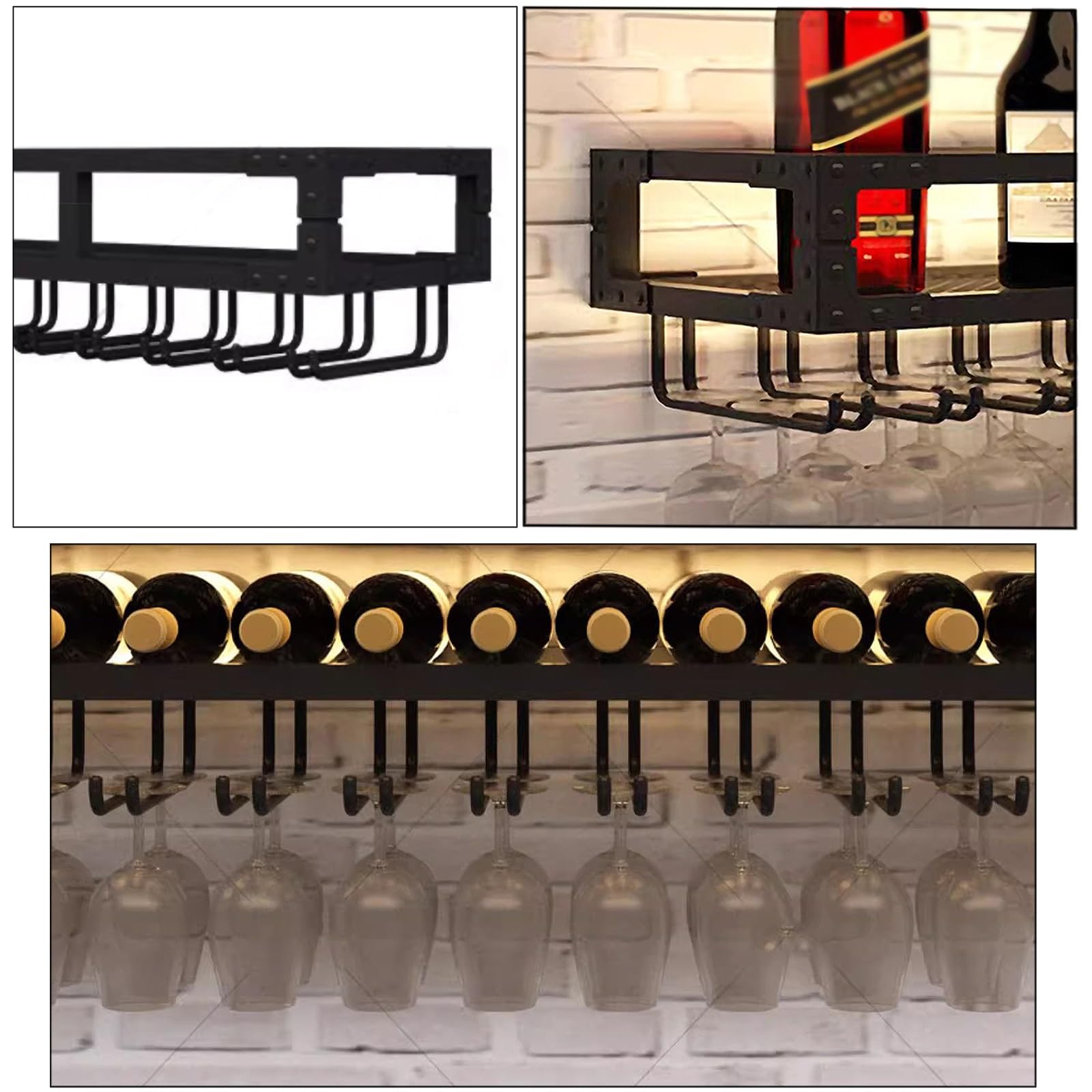 Amazon｜工業用壁掛けワインラック、ガラスホルダー付きメタルワイン
