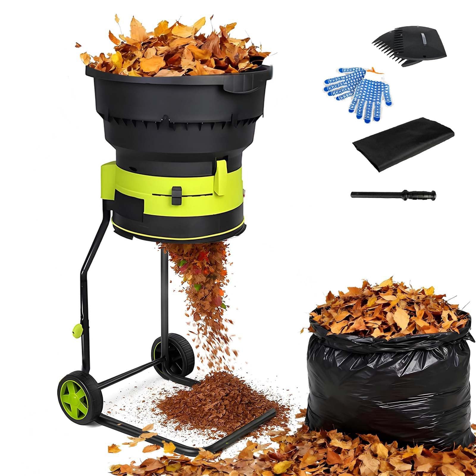 Trituradora de hojas eléctrica de 2500 W, trituradora de jardín para recolección de desechos al aire libre, procesador eficiente para hojas de palma y residuos de jardín