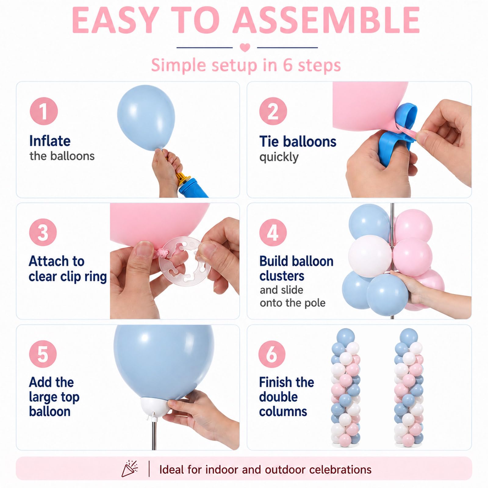 Juego de 2 soportes de columna para globos de color rosa y azul
