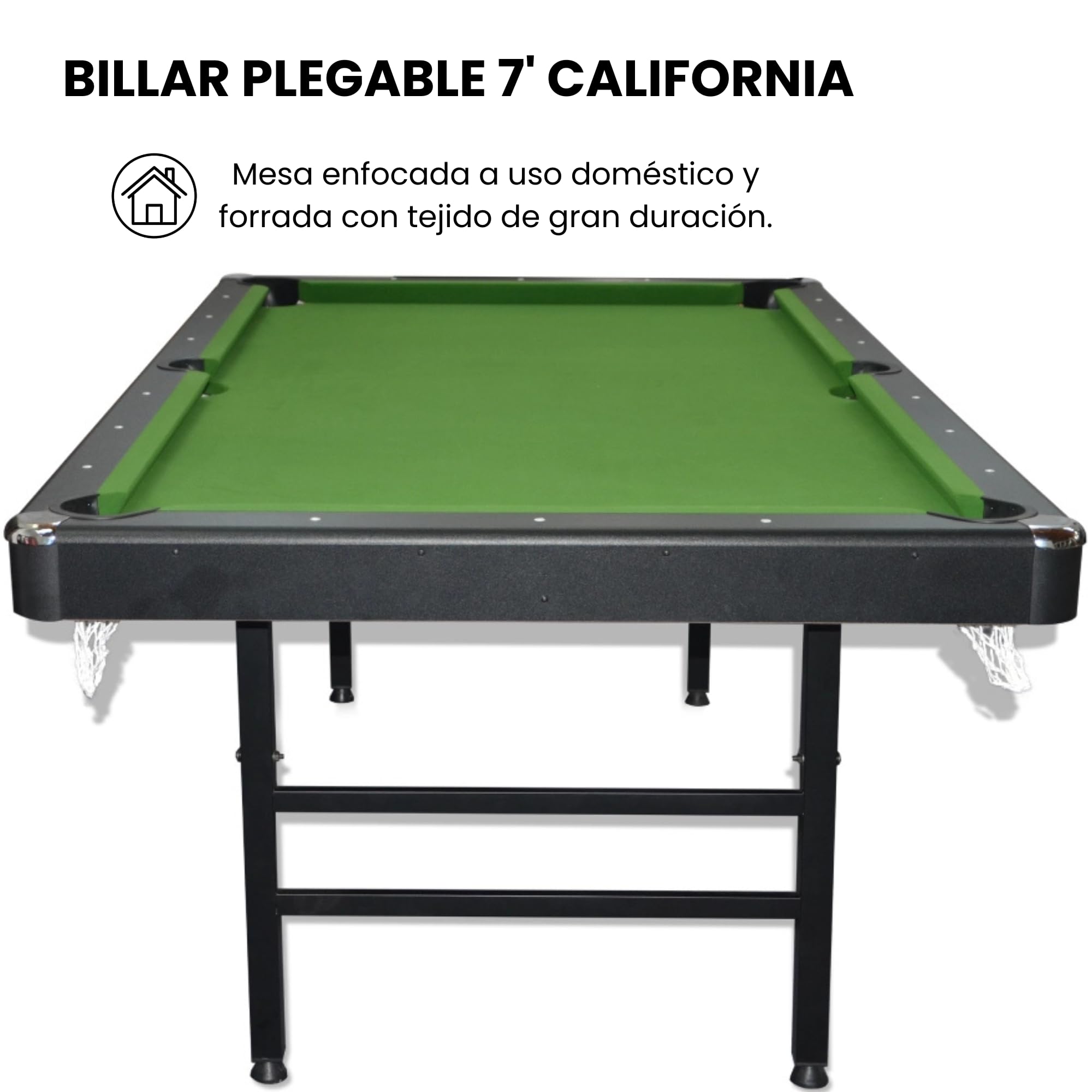 DEVESSPORT Mesa de Billar Plegable para Adultos (213x120x81 cm) | Estructura Metálica Estable, Sin Retorno de Bolas, Tapiz Profesional Verde y Accesorios Incluidos