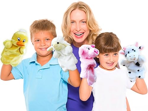 Miniatura 8 de RIY Marionetas de mano para niños, marionetas educativas de animales de granja (pato, vaca, oveja, cerdo, perro, conejo)
