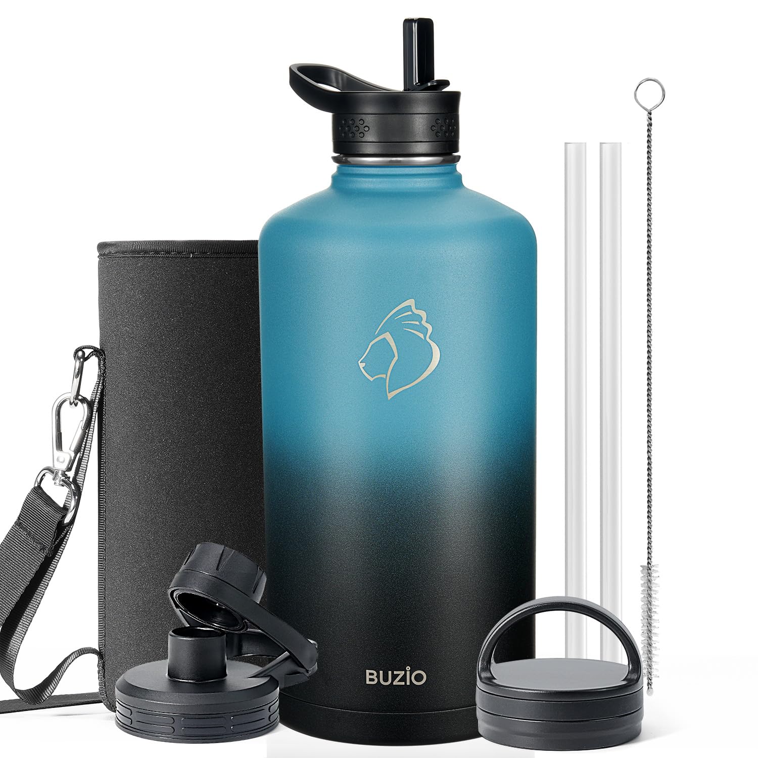 BUZIO Gallon Water Bottle Insulated with 3 Lids in Indigo Crush
