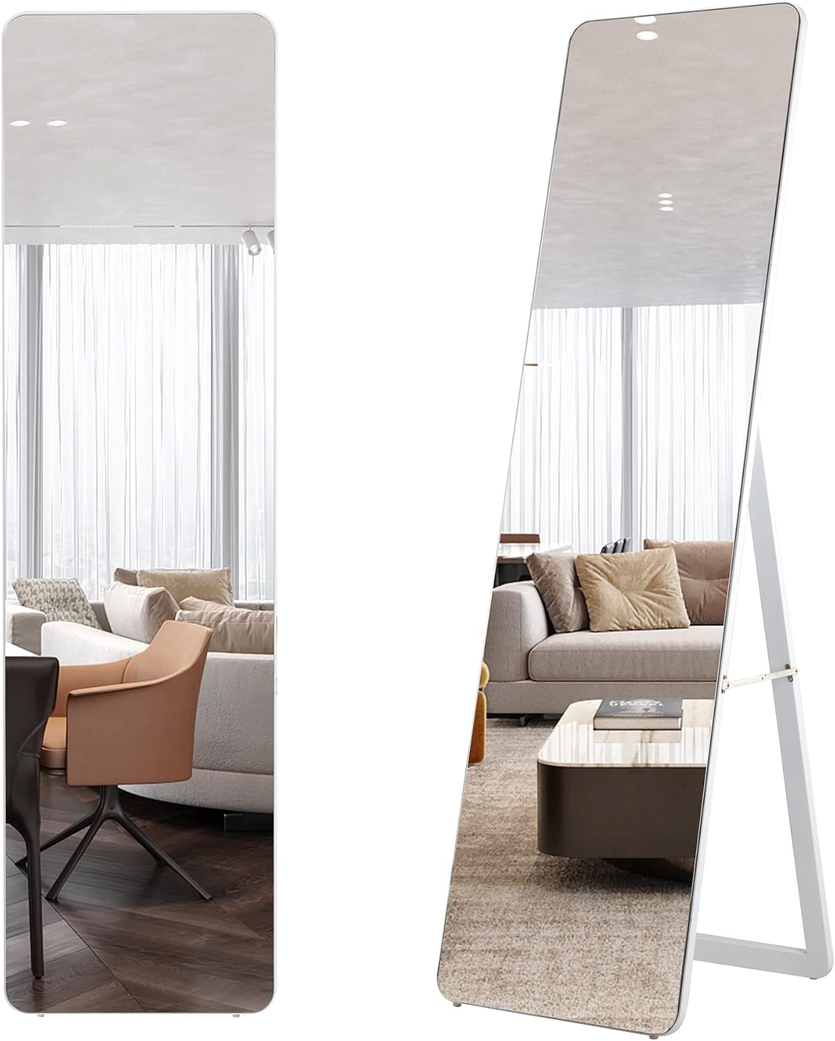 Terrion 63"x15" Full Length Floor Mirror, Free Standing Mirror Stand Up Mirror, Wall Mounted Hanging Mirror, Full Size Body Mirror Dressing Mirror, Leaning Mirror for Bedroom Living Room(White) : Home & Kitchen