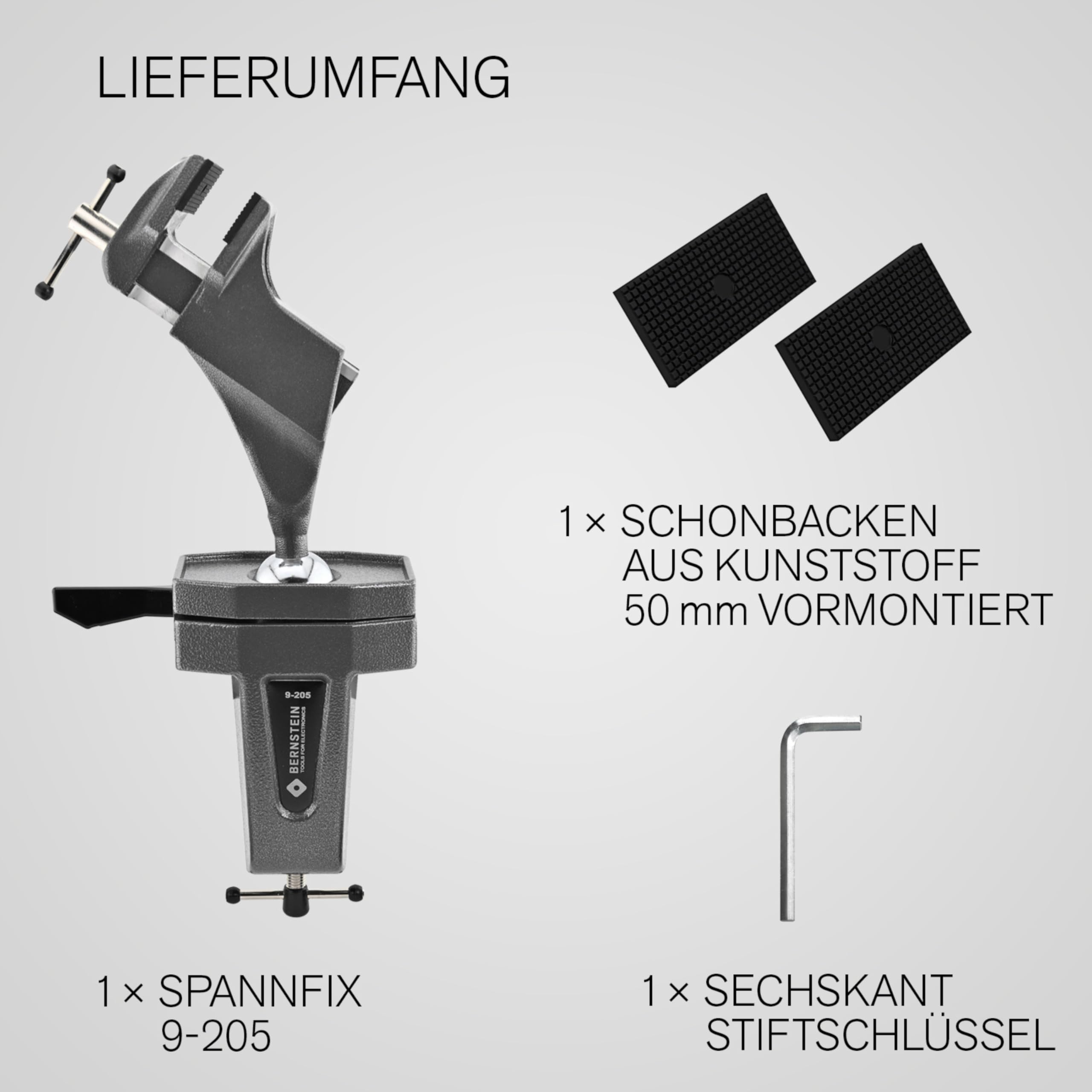 BERNSTEIN Spannfix Kugelgelenk Schraubstock Drehbar 360° + 45° Neigbar | Zum Anklemmen | Ganz aus Stahl geschmiedet | Unzerbrechlich | Höchste Präzision
