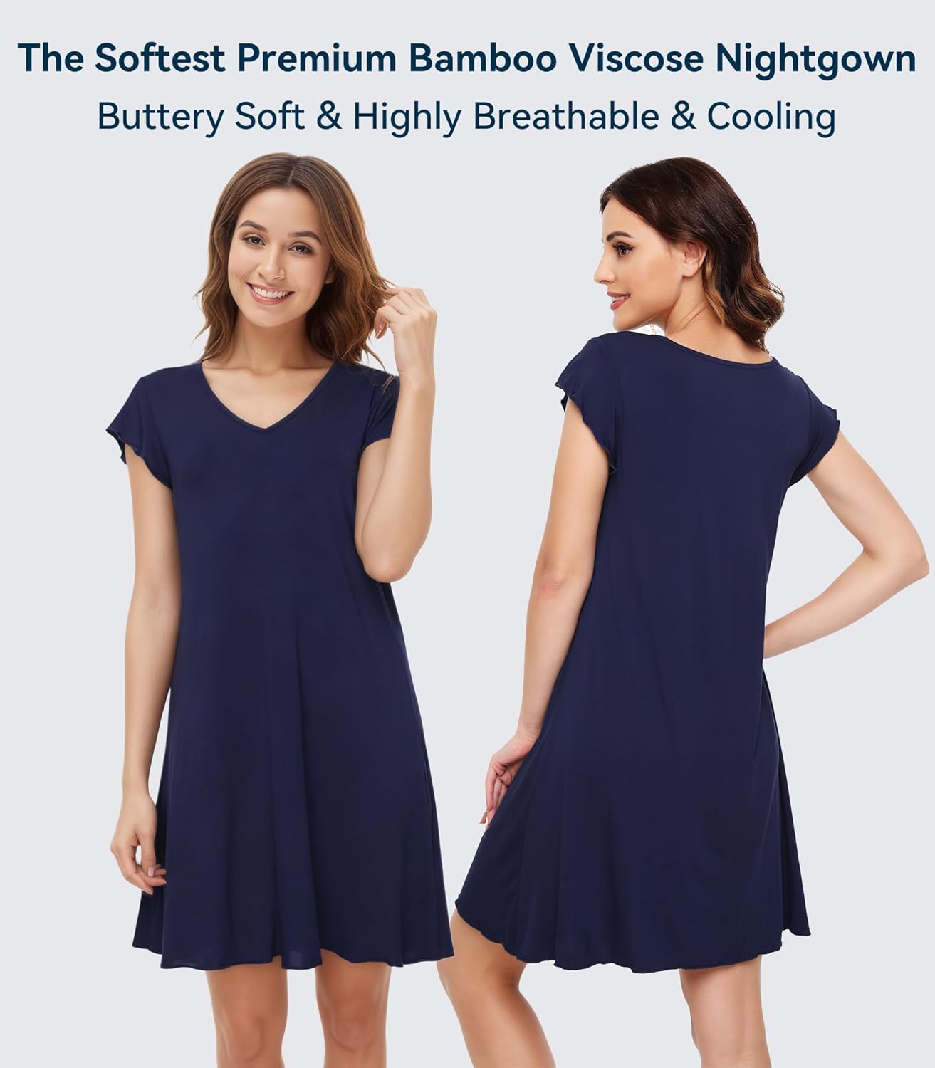 WiWi Womens Viscose from Bamboo Super Soft Nightgowns Short Sleeve Sleep Night Shirt Cooling Ladies Plus Size Sleepwear S-4X - Image 3