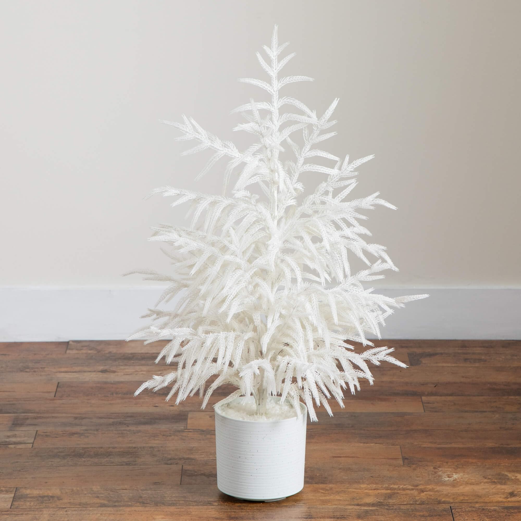 Nearly Natural Sapin de Noël Artificiel, Mousse de Ciment et Fer, Plastique, Blanc, 0,9 m