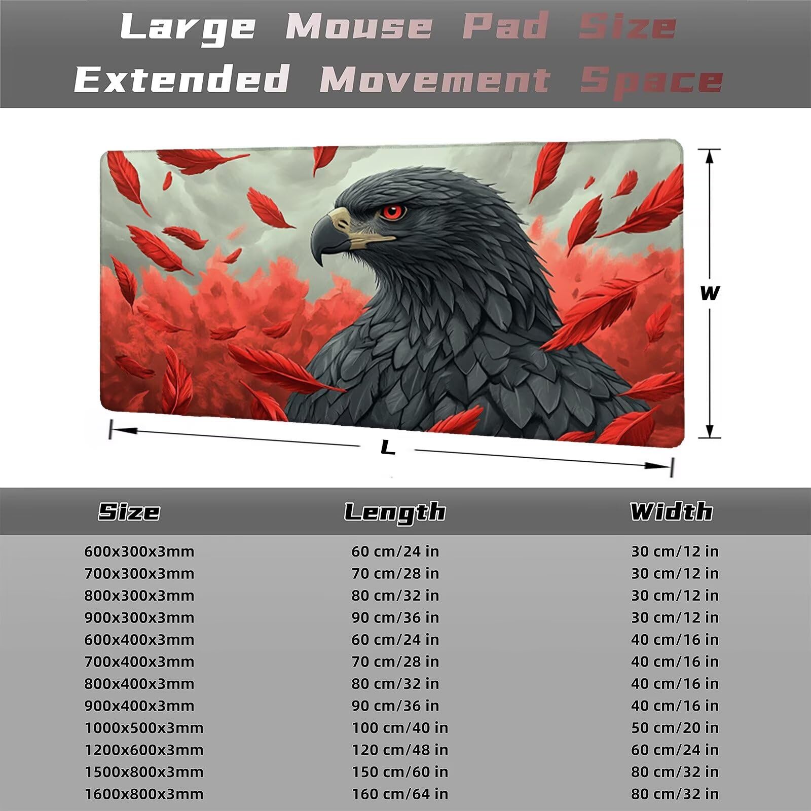 Podkładka pod mysz orzeł 1600 x 800 mm pióro duża japońska podkładka pod mysz podkładka pod mysz antypoślizgowa gumowa powierzchnia szwy na krawędziach mata biurkowa do komputera domowego biura