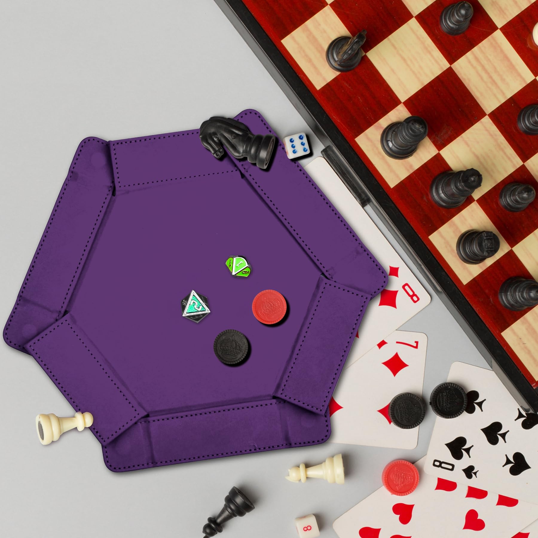 SIQUK Tavola per Dadi Magnetico Vassoio per Dadi Pieghevole Esagono Dice Tray, Viola