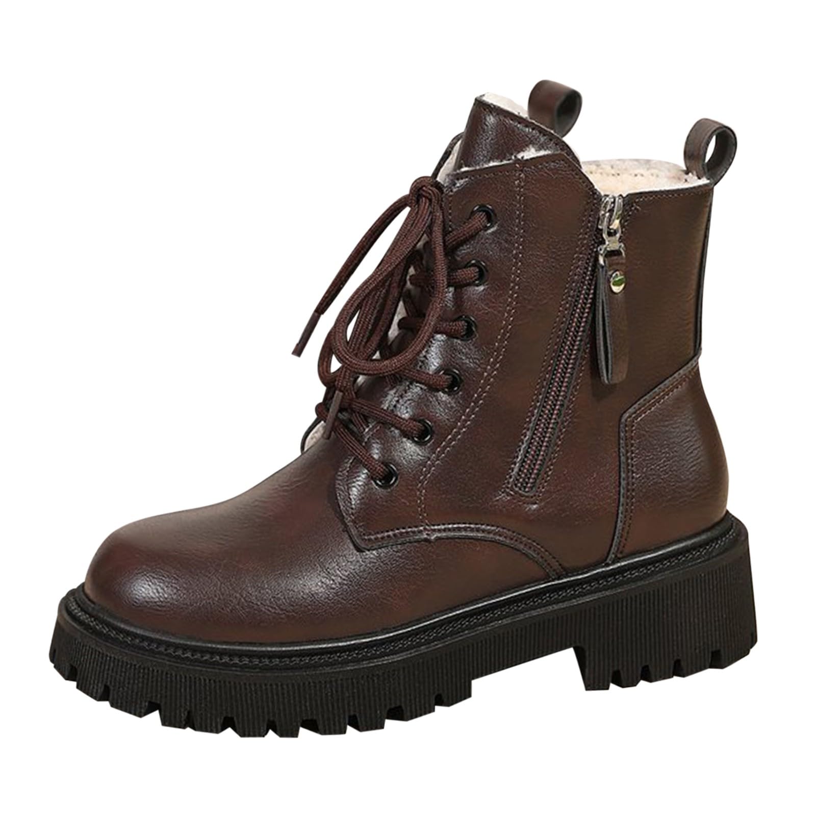 Scarpe invernali da donna, imbottite, con lacci, in pelle, con plateau
