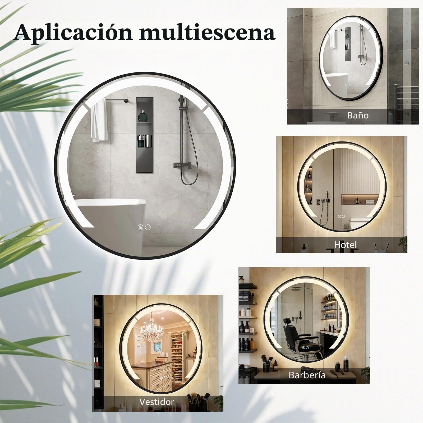 LIFEZEAL Espejo de Pared Redondo con LED, 60 cm, Función Antivaho, 3 Colores de Luz y Brillo Ajustable, Marco de Aluminio Resistente para Cuarto de Baño