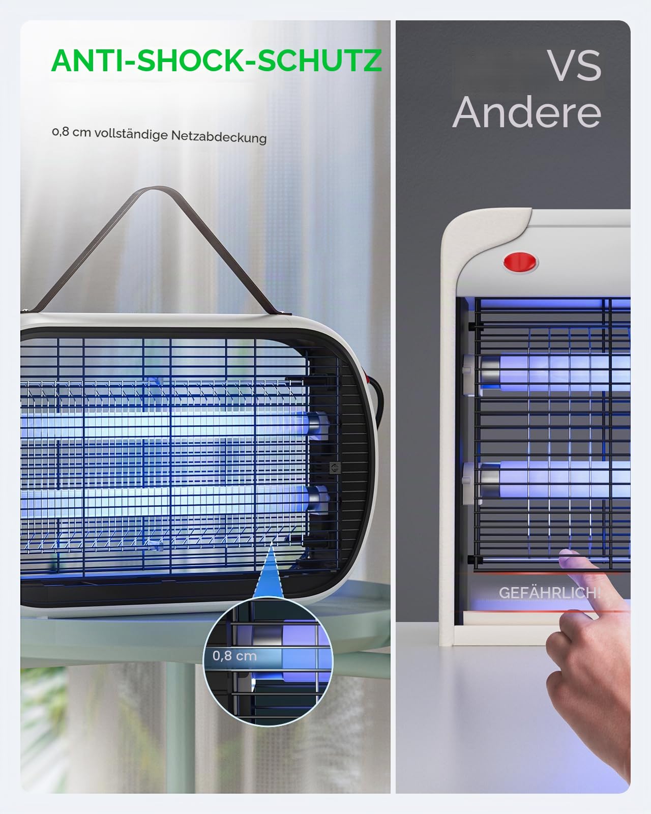 Buzbug Elektrischer Insektenvernichter 5000 q. Ft. Modern und elegant, Insektenvernichter für den Innenbereich, Fliegen- und Mückenkiller für Haus, Küche, Restaurant, Garage, Büro, Lager (weiß)
