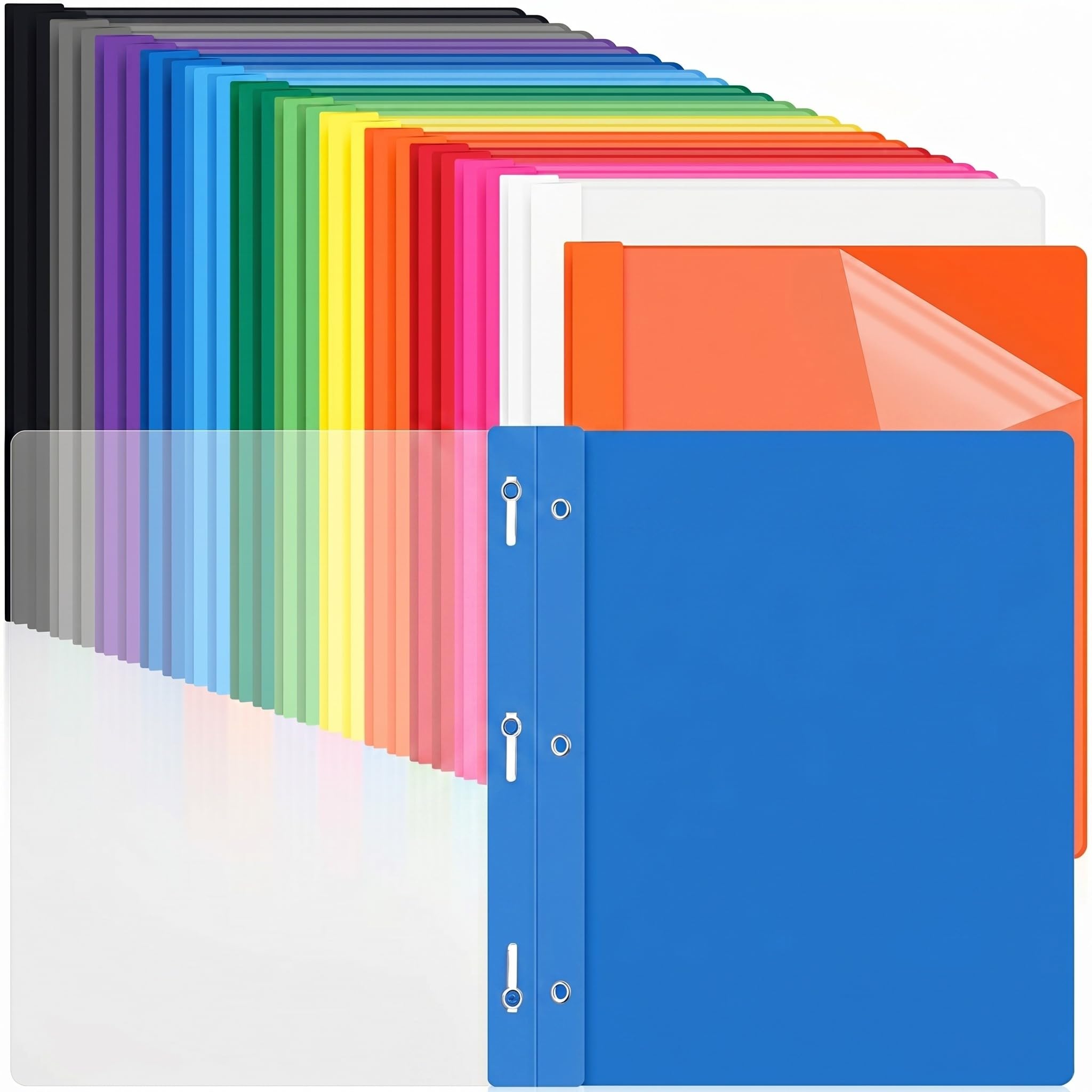 Feifeiya 24 Pack Plastic Report Covers with 3 Prongs Presentation Folders Bulk, 100 Sheet Capacity, Clear Front Report Covers for Presentation Document Paper School Office Supplies (Multicolor)